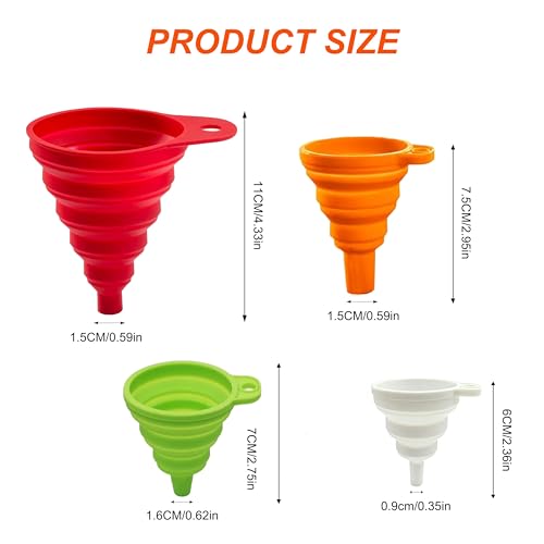 Food Grade Silicone Collapsible Funnels, New Upgrade Kitchen Funnel Set Portable Small Funnels, for Kitchen, Small Medium and Large Funnels Easy Clean & Space-Saving (8)