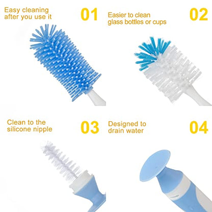 Chemimoso Multifunctional Cleaning Brush, Baby Bottle Brush, Water Bottle Brush Cleaner, Cup Brush, Rotate The Suction Cup to Obtain The Small Bristle Brushes Hidden in Handles, Set A, Grey - color: Grey 1