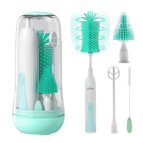 Electric Bottle Brush Cleaner, Portable Electric Baby Bottle Brush Cleaner for Travel, Rechargable Travel Bottle Cleaner Kit with Nipple & Straw Brush, Perfect Mom Essentials After Birth Gift, Green - color: Green, size: Round Model for Home Use