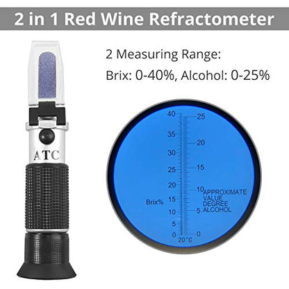 Proster Red Wine Refractometer Grape Wine Refractometer Wine Making Kit Brix Refractometer ATC Alcohol Refractometer Brix Scale for Beer Brewing Wine Brewing Measuring Sugar Alcohol Degree - color: Silver