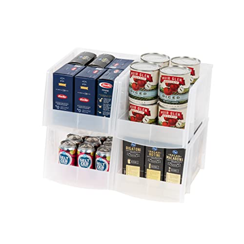 IRIS USA Clear Plastic Stackable Storage Bins, X Large- 4 Pack, Open Front Fridge Pantry Kitchen Closet Cabinet Bathroom Organizer Basket for Organizing Snack, Cans, Office Supplies, and Coffee Pods - color: Clear, size: Jumbo - 4 Pack