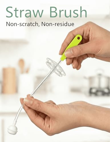 Baby Bottle Brush Set 4 in 1, Baby Bottle Cleaner, with 1P Nylon Bottle Brush, 1P Bottle Cap Brushes, 2P Straw Brushes, Bottle Brush with Nipple Cleaner and Suction Cup, BPA-Free(Green) - color: Green-nylon Brush