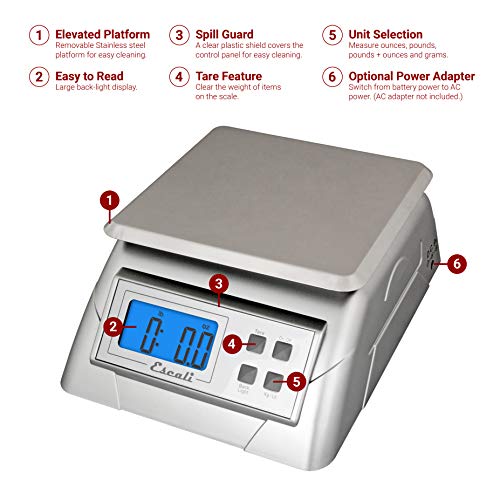 Escali Alimento 136DK Digital Kitchen Scale, Elite Food Measuring to The Gram with Removable Stainless Steel Platform and LCD Display, Baking and Cooking Made Simple - size: 9.75" x 7.00" x 3.75", style: 136DK