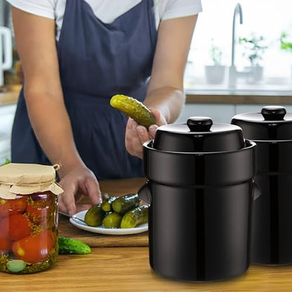 Nuenen 2 Set 1/2 Gallon Fermentation Crock Sauerkraut Crock with Lid Weights & Pounder Ceramic Fermenting Jar Brown Stoneware Pot for Fermenting Pickling Cabbage Sauerkraut Pickles Vegetables