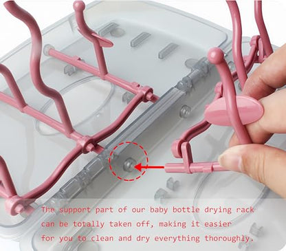 Collapsible Baby Bottle Drying Rack, Bottle Dryer Holder for Bottles, Teats, Cups, Pump Parts and Accessories (Pink) - color: Pink