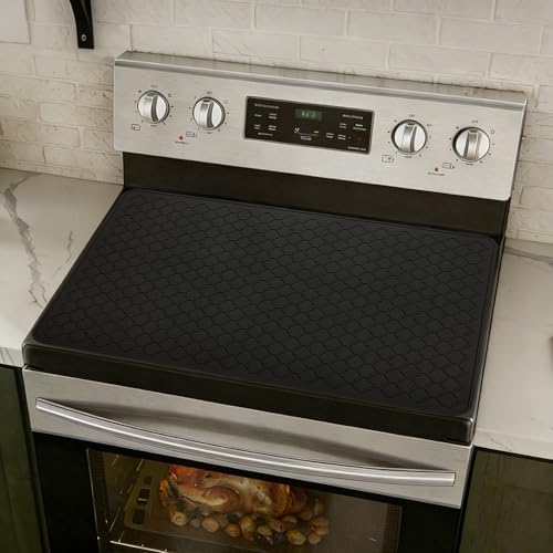 Stove Top Cover for Electric Stove - Food Grade Ceramic Stove top Cover, Silicone XXL Dish Drying Mat, Glass Cooktop Covers, Flat RV Range top Mats (Black, 27.5"X20") - color: Black, size: 27.5" x 20"