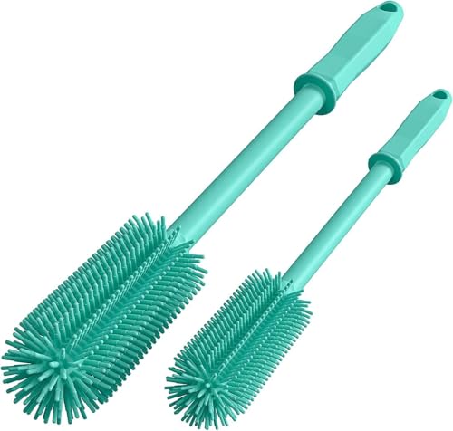 Long Silicone Bottle Cleaning Brush | 2 Pack| 16”+13”Water Bottle Brush Cleaner Brush for Hydro Flask,Glassware,Vacuum Sports Bottle&Vases,Silicone Water Bottle Cleaner Brush for Narrow Neck - color: Green