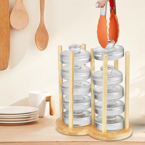 Artcome 10-Pack Glass Fermentation Weights with Easy Grip Handle and Unique Texture Design for Large Wide Mouth Mason Jars - Pickle Pebbles with Glass Weights Organizer - Space Saving Compact Design - size: glass weights 10pc + holder 1pc + tongs x 1pc