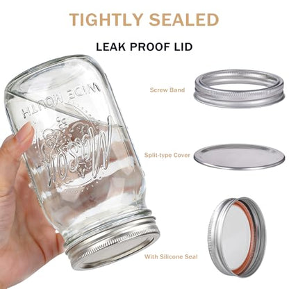 SUT Wide Mouth Mason Jars 32 oz,9 Pack Quart Mason Jars With Airtight lids and Bands,Clear Canning Jars 32 oz for Preserving,Meal Prep,Overnight Oats,Fermenting, Pickling - color: Clear