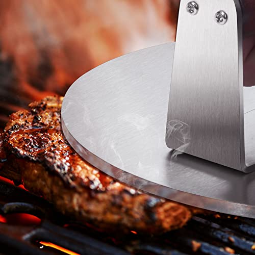 HULISEN 8.5-Inch Burger Press, 2.5 lbs Heavy Duty Bacon & Grill Press, Stainless Steel Smashed Burger Press, Round Smasher with Wood Handle, BBQ Griddle Accessories for Hamburger, Steak, Meat - size: 8.5 Inch Round