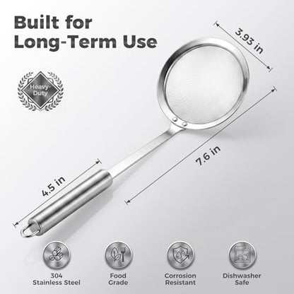 Hiware Stainless Steel Fat Skimmer Spoon - Fine Mesh Food Strainer for Grease, Gravy and Foam, Japanese Hot Pot Skimmer with Long Handle