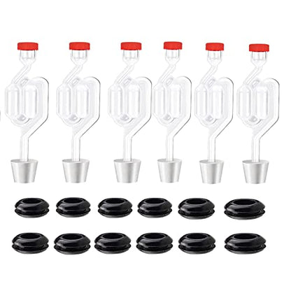 Twin Bubble Airlock Set [6 Pack], Brew Kits Airlocks for Fermenting,Fermentation Airlock with 6 Stoppers + 12 Grommets