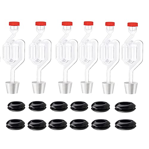 Twin Bubble Airlock Set [6 Pack], Brew Kits Airlocks for Fermenting,Fermentation Airlock with 6 Stoppers + 12 Grommets