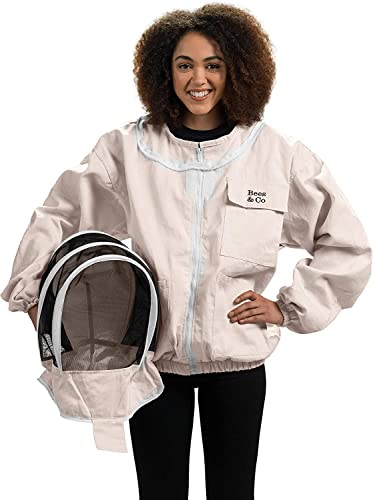 Bees & Co K74 Natural Cotton Beekeeper Jacket with Fencing Veil - size: X-Small