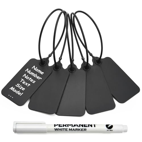 100 Black Blank Plastic Tags for Labeling Waterproof Hanging Labels Writable Tags Seal Plastic Marking Label for Clothes Bags Keys Inventory with One Marker Pen - color: Black, size: 100 PCS