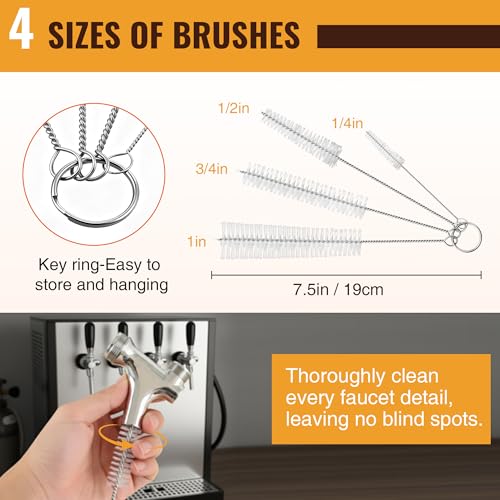 Kegerator Cleaning Kit, Beer Line Cleaner with 30 Cleaning Tablets, Keg Cleaner Kit - Metal Coupler Hose, Squeeze Bottle, Wrench, Detailed Instructions & Brewage Tap Brush, Beer Line Clean