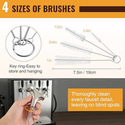 Kegerator Cleaning Kit, Beer Line Cleaner with 30 Cleaning Tablets, Keg Cleaner Kit - Metal Coupler Hose, Squeeze Bottle, Wrench, Detailed Instructions & Brewage Tap Brush, Beer Line Clean