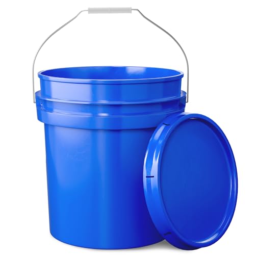 5-Gallon Blue Bucket Pail Container with Lid | Metal Handles with Plastic Grip | Multi-Use | Easy Stack and Store | Heavy-Duty, Approx 90 MIL, Extra Durable | Food Grade | BPA Free - 1 Pack - color: Blue, size: 1 Pack
