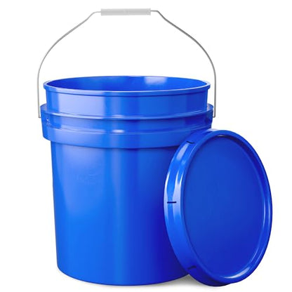5-Gallon Blue Bucket Pail Container with Lid | Metal Handles with Plastic Grip | Multi-Use | Easy Stack and Store | Heavy-Duty, Approx 90 MIL, Extra Durable | Food Grade | BPA Free - 1 Pack - color: Blue, size: 1 Pack