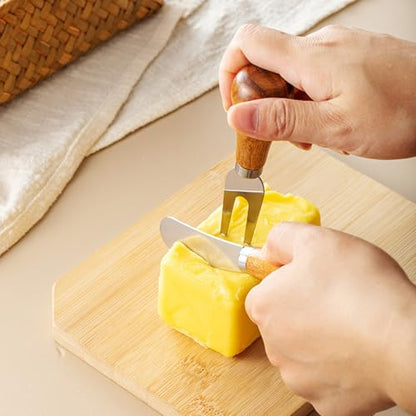 Stainless Steel Butter Knife Spreader Cheese Spreader Knives with Handle | Mini Serving Tongs with Bamboo Handle,cheese cutter for Charcuterie Board Sandwich Appetizers Cocktail Spreading 2PCS