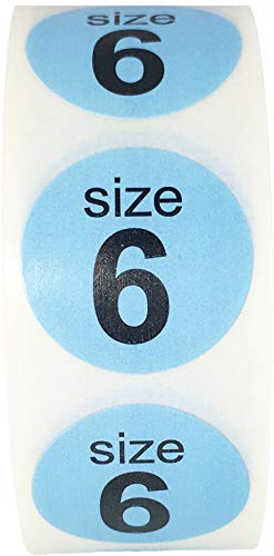 Shoe Size 6 Baby Blue Stickers for Retail Clothing – 3/4 Inch Round, 500 Semi-Gloss Adhesive Labels Per Roll for Footwear Inventory, Organization, and Display – Made in the USA - color: Blue Size 6