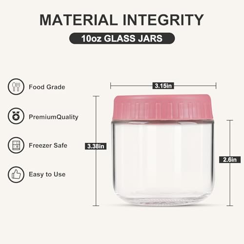 SHOWIN Overnight Oats Containers with Lids, 10oz Glass Jars with Lids 4 pcs, Candy, Wide Mouth Mason jars for Salad, Yogurt, Snacks, Meal Prep - color: Candy, size: 10oz-4pc