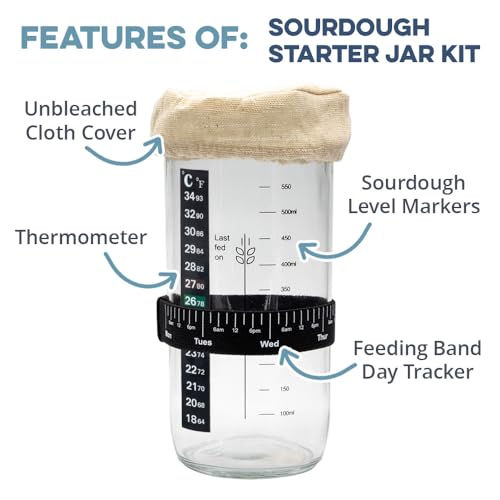 Cultures For Health Sourdough Starter Jar Kit | Easy DIY Breadmaking Kit for Sourdough Bread | Essential Baking Supplies for Homemade Bread | Glass Jar With Spatula Baking Set | Fermentation Set