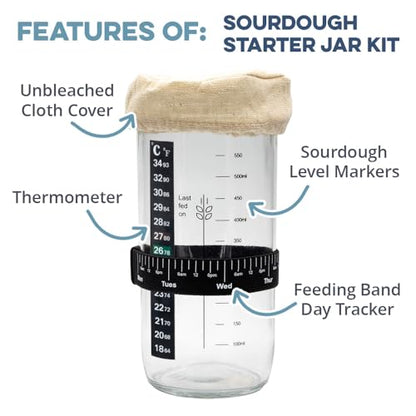 Cultures For Health Sourdough Starter Jar Kit | Easy DIY Breadmaking Kit for Sourdough Bread | Essential Baking Supplies for Homemade Bread | Glass Jar With Spatula Baking Set | Fermentation Set