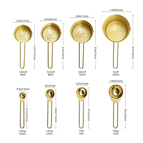 Gold Measuring Cups and Spoons Set of 8 pcs, Stainless Steel Measuring Cups and Spoons Set, 4 pcs Measure Cups, 4 pcs Measure Spoons For Cooking - color: Gold