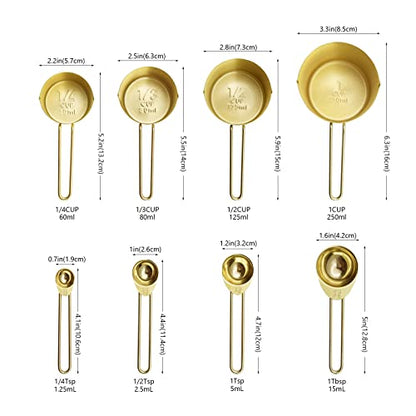 Gold Measuring Cups and Spoons Set of 8 pcs, Stainless Steel Measuring Cups and Spoons Set, 4 pcs Measure Cups, 4 pcs Measure Spoons For Cooking - color: Gold