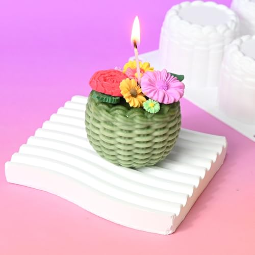 6-Hole 3D Flower Basket Mousse Cake Mold Food Grade Silicone Molds Cute Silicone Molds for Baking Cake Dessert Braided Basket Jello Cookie Chocolate Candy Food Mold Candle Plaster Mould for Crafts