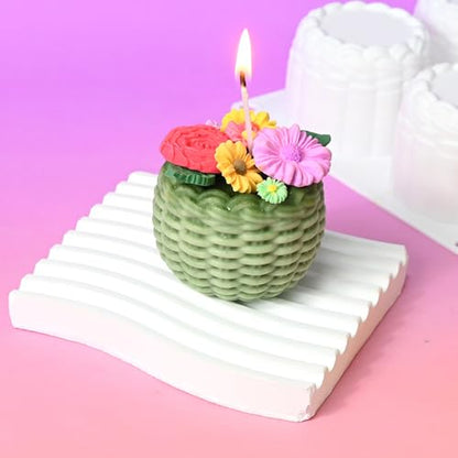 6-Hole 3D Flower Basket Mousse Cake Mold Food Grade Silicone Molds Cute Silicone Molds for Baking Cake Dessert Braided Basket Jello Cookie Chocolate Candy Food Mold Candle Plaster Mould for Crafts