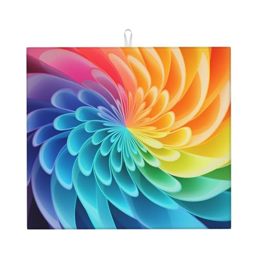 Rainbow Dynamic Print Dish Drying Mat for Kitchen Counter Ultra Absorbent Microfiber Dishes Drainer Mats Washable Drying Pads for Sinks 16 x 18 In - color: Rainbow Dynamic
