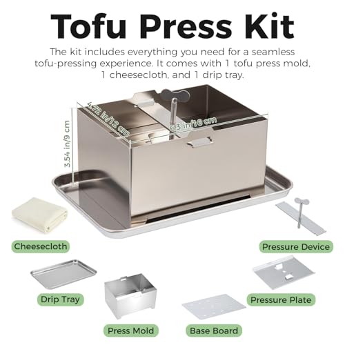 Tofu Press Stainless Steel, Tofu Presser Fast and Efficient Water Removal for Firm Tofu, Easy to Clean & Dishwasher Safe, Comes with Stainless Steel Drip Tray and Cheese Cloth - color: L, with Steel Tray