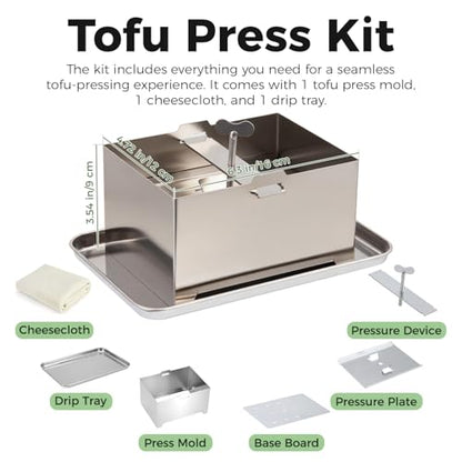 Tofu Press Stainless Steel, Tofu Presser Fast and Efficient Water Removal for Firm Tofu, Easy to Clean & Dishwasher Safe, Comes with Stainless Steel Drip Tray and Cheese Cloth - color: L, with Steel Tray
