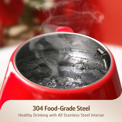 Hazel Quinn Retro Electric Kettle - 1.7 Liters / 57.5 Ounces Tea Kettle with Thermometer, All Stainless Steel, Fast Boiling 1200 W, BPA-free, Cordless, Rotational Base, Automatic Shut Off - Ruby Red - color: Ruby Red