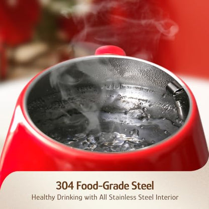 Hazel Quinn Retro Electric Kettle - 1.7 Liters / 57.5 Ounces Tea Kettle with Thermometer, All Stainless Steel, Fast Boiling 1200 W, BPA-free, Cordless, Rotational Base, Automatic Shut Off - Ruby Red - color: Ruby Red