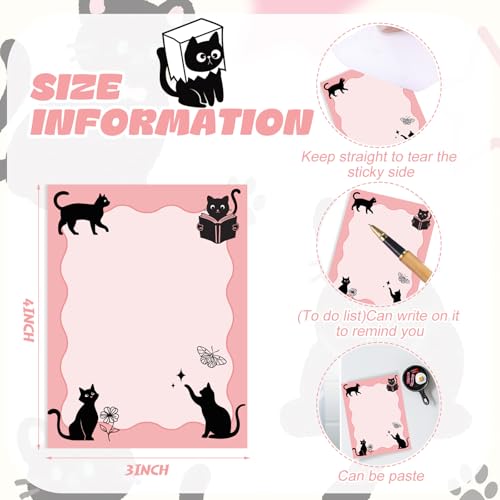 Chiisong 12 Pads Black Cat Sticky Notes 3x4 Inch Cat Notepad Cute Self Stick Notepads Funny Adhesive Memo Pad Office Decor Gifts for Animal Lover Gift Meeting Office Christmas Supplies - style: Black Cat