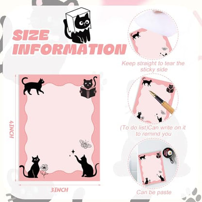 Chiisong 12 Pads Black Cat Sticky Notes 3x4 Inch Cat Notepad Cute Self Stick Notepads Funny Adhesive Memo Pad Office Decor Gifts for Animal Lover Gift Meeting Office Christmas Supplies - style: Black Cat