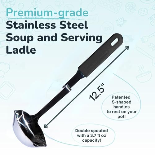 Souper Cubes + Lori Greiner No Mess Stainless Steel Soup Ladle with Silicone Handle - Metal Soup Ladle with No Mess Design That Hooks on Side of Any Pot - Charcoal - color: Charcoal, size: Ladle 1-Pack
