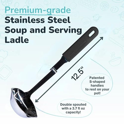 Souper Cubes + Lori Greiner No Mess Stainless Steel Soup Ladle with Silicone Handle - Metal Soup Ladle with No Mess Design That Hooks on Side of Any Pot - Charcoal - color: Charcoal, size: Ladle 1-Pack