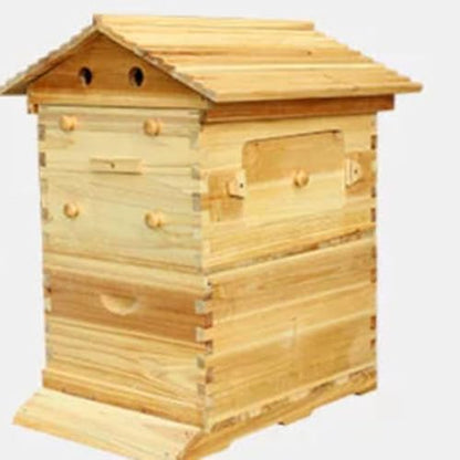 Self-Flow Honey Beehive Box, Natural Pine Wooden Beekeeping Hive Kit with Sloped Rainproof Roof, Reusable Honey Comb Frames for Backyard Beekeeping Supplies