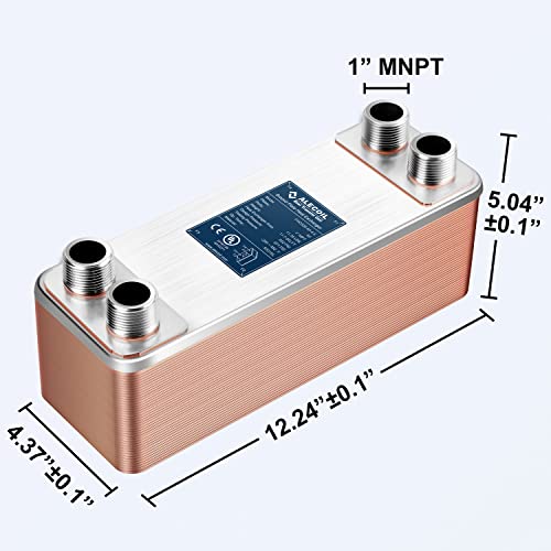 ALECOIL 4"x12"-40 Plates Heat Exchanger with 1" MPT Port Water to Water 316L Stainless Steel Brazed Plate Heat Exchanger for Water Heating, Floor Heating, Industrial and Commercial Refrigeration - size: 4"X12"-40P
