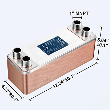 ALECOIL 4"x12"-40 Plates Heat Exchanger with 1" MPT Port Water to Water 316L Stainless Steel Brazed Plate Heat Exchanger for Water Heating, Floor Heating, Industrial and Commercial Refrigeration - size: 4"X12"-40P