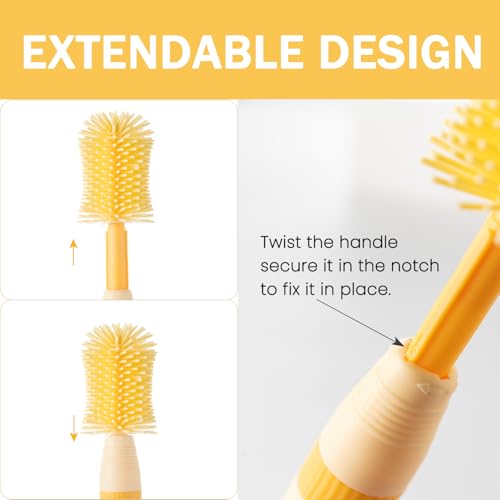 Travel Bottle Brush, 6-in-1 Portable Travel Bottle Cleaner Kit with Small Bottle Brush Built in Drying Rack, Nipple Brush, Straw Brush, Soap Dispenser, for Baby Bottles Under 8 OZ, BPA-Free(Yellow) - color: Yellow