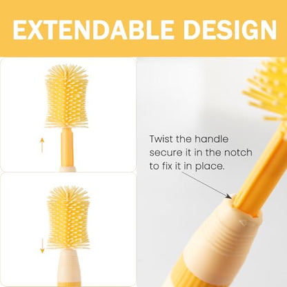 Travel Bottle Brush, 6-in-1 Portable Travel Bottle Cleaner Kit with Small Bottle Brush Built in Drying Rack, Nipple Brush, Straw Brush, Soap Dispenser, for Baby Bottles Under 8 OZ, BPA-Free(Yellow) - color: Yellow