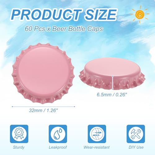 uxcell 60 Pcs Oxygen Absorbing Beer Bottle Caps, 32mm Pry Off Bulk Crown Caps Bottle Toppers for Soda Beer Wine Glass Bottles Home Brewing DIY Pendants or Craft Scrapbooks, Pink - color: Pink