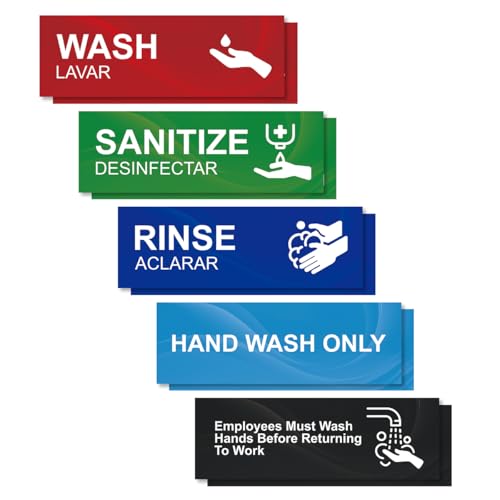 Magicfour Wash Rinse Sanitize Sink Labels, 10 Pack 3 Compartment Sink Waterproof Sticker Signs for Wash Station, Commercial Kitchens, Restaurant, Food Trucks, Busing Stations, Dishwashing - size: 10Pcs Sink Labels 9”x3“