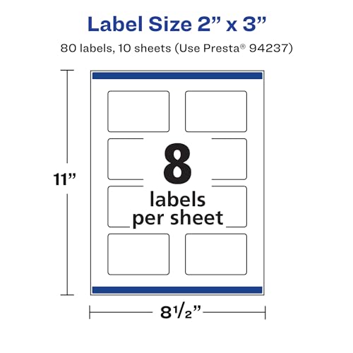 Avery Printable Durable White Rectangle Labels, Sure Feed Technology, 2" x 3", Print-to-the-Edge, Waterproof Labels, Laser & Pigment-Based Inkjet Compatible, 80 Total - style: 80 labels