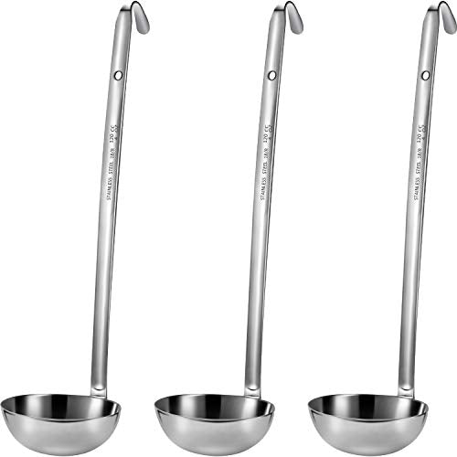 meekoo 3 Pieces Stainless Steel Ladle Soup Handle Ladle with Pouring Rim for Kitchen Cooking Soup Sauce (4 oz) - size: 4 oz